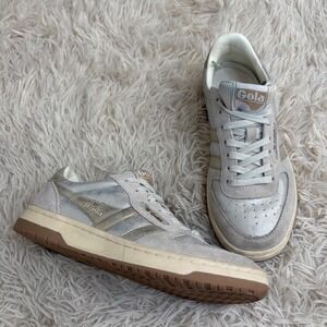 Anthropology Gola Hawk Shimmer Sneakers Silver Gold Leather Suede Lace Up Size 6